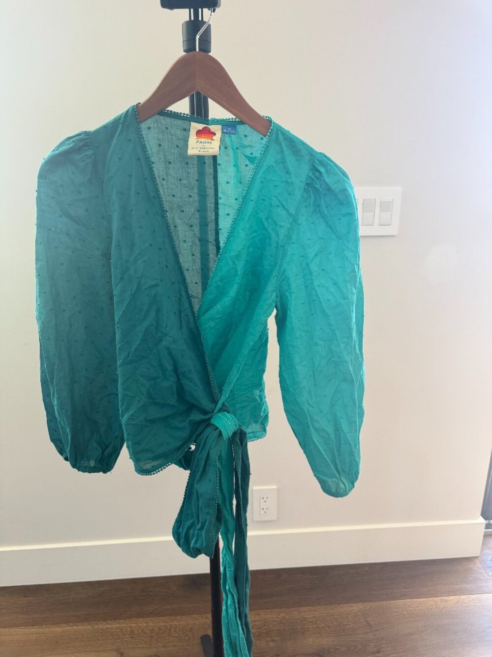 FARM Rio Colorblock Teal Wrap Tie Shirt